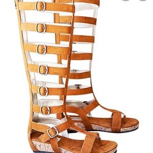 Joyfolie cognac gladiator sandals with zip up back